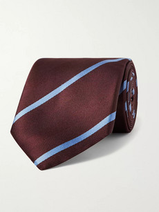 Ermenegildo Zegna 7cm Striped Herringbone Silk Tie In Merlot