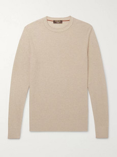 Loro Piana Slim-fit Waffle-knit Baby Cashmere Sweater In Beige