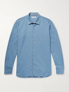 Loro Piana Preston Cotton-chambray Shirt In Blue
