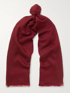 Loro Piana Rajasthan Fringed Cashmere-jacquard Scarf In Red