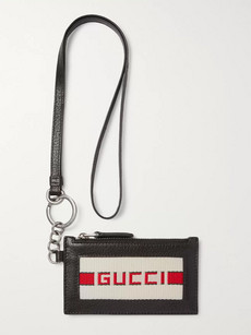 Gucci Webbing-trimmed Full-grain Leather Cardholder In Black