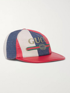 Gucci Leather-trimmed Linen Baseball Cap In Red