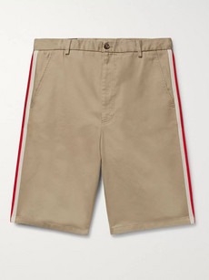 Gucci Webbing-trimmed Cotton-twill Bermuda Shorts In Beige
