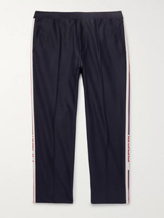 Gucci Slim-fit Cropped Webbing-trimmed Cotton-piqué Drawstring Trousers In Blue