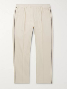 GUCCI SLIM-FIT CROPPED PIPED COTTON-PIQUÉ DRAWSTRING TROUSERS