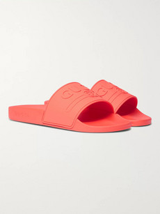GUCCI LOGO-EMBOSSED RUBBER SLIDES - TOMATO RED