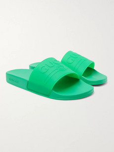 GUCCI LOGO-EMBOSSED RUBBER SLIDES - BRIGHT GREEN