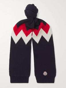 MONCLER TRICOT INTARSIA WOOL AND CASHMERE-BLEND SCARF