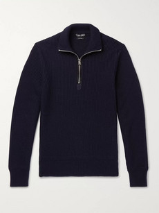 TOM FORD RIBBED WOOL AND CASHMERE-BLEND HALF-ZIP SWEATER