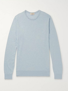 John Smedley Theon Slim-fit Mélange Sea Island Cotton And Cashmere-blend Sweater In Light Blue
