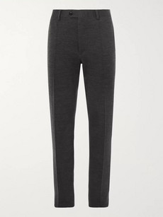Brioni Dark-grey Mélange Stretch-virgin Wool Suit Trousers In Dark Gray