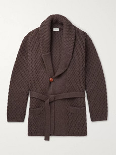 Brioni Shawl-collar Cable-knit Wool Cardigan In Brown