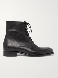 Brioni Textured-leather Boots In Black
