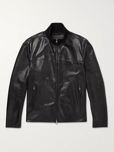 Dunhill Leather Track Jacket In Black
