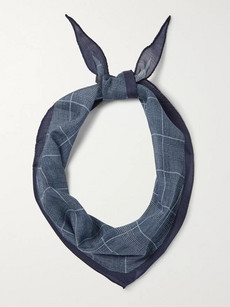 Altea Prince Of Wales Checked Wool And Silk-blend Bandana In Navy