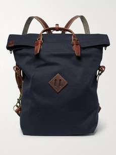 Bleu De Chauffe Convertible Leather-trimmed Canvas Backpack In Navy