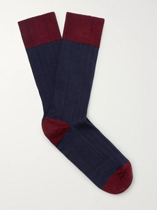 John Smedley Gamma Colour-block Sea Island Cotton-blend Socks - Navy