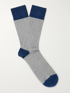 John Smedley Gamma Colour-block Sea Island Cotton-blend Socks - Gray