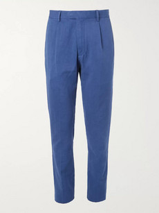 Hartford Teddy Pleated Cotton And Linen-blend Chinos In Cobalt Blue