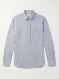 Hartford Sander Button-down Collar Striped Cotton Half-placket Shirt In Navy