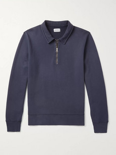 Hartford Loopback Cotton-jersey Half-zip Sweatshirt In Storm Blue