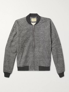 De Bonne Facture Prince Of Wales Checked Brushed Cotton And Wool-blend Bomber Jacket - Gray