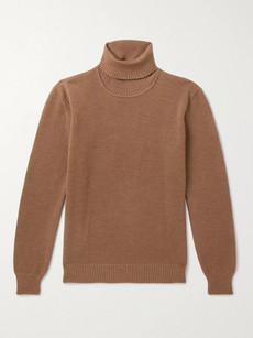 De Bonne Facture Waffle-knit Merino Wool Rollneck Sweater - Light Brown