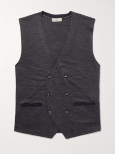 Hackett Double-breasted Merino Wool And Silk-blend Vest In Navy