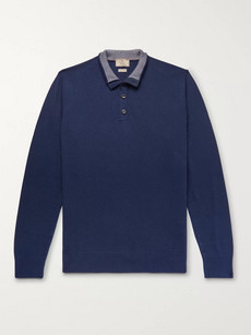 Hackett Slim-fit Textured Cotton, Silk And Cashmere-blend Sweater In Storm Blue