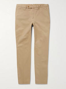 Hackett Kensington Slim-fit Brushed Stretch-cotton Twill Chinos In Sand