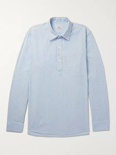 Arpenteur Striped Cotton Half-placket Shirt In Blue