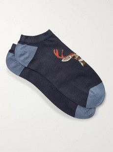 Corgi Deer-patterned Cotton-blend Socks In Navy