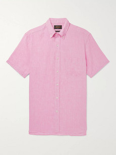 Beams Button-down Collar Slub Linen Shirt In Pink