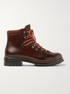 O'keeffe Pebble-grain Leather Hiking Boots In Brown
