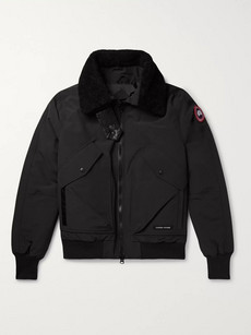 CANADA GOOSE BROMLEY SHEARLING-TRIMMED CANVAS DOWN BOMBER JACKET