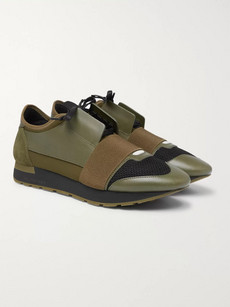 BALENCIAGA RACE RUNNER LEATHER, NEOPRENE, SUEDE AND MESH SNEAKERS - GREEN
