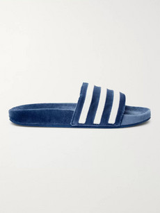 Adidas Originals Adilette Striped Velvet Slides In Navy