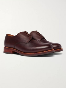 Grenson Curt Textured-leather Derby Shoes In Brown