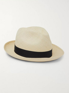 Borsalino Grosgrain-trimmed Straw Panama Hat In Cream