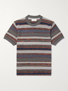 Mr P Striped Knitted Cotton-blend T-shirt In Gray
