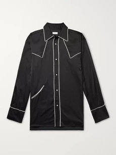Dries Van Noten Oversized Piped Satin Western Shirt - Black | ModeSens
