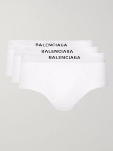 Balenciaga Three-pack Stretch-jersey Briefs In White