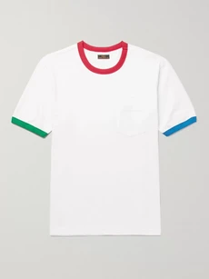 Freemans Sporting Club Contrast-tipped Cotton-jersey T-shirt In White