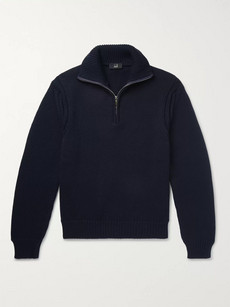 Dunhill Wool Half-zip Sweater In Blue