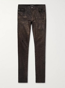 Amiri Skinny-fit Metallic Leopard-print Coated Stretch-denim Jeans In Leopard Print