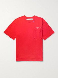 Off-white Logo-print Distressed Cotton-jersey T-shirt In Red