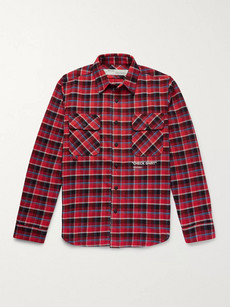 OFF-WHITE PRINTED CHECKED COTTON-BLEND FLANNEL OVERSHIRT - RED