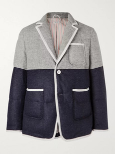 THOM BROWNE SLIM-FIT CONTRAST-TIPPED TWO-TONE QUILTED WOOL DOWN BLAZER - NAVY