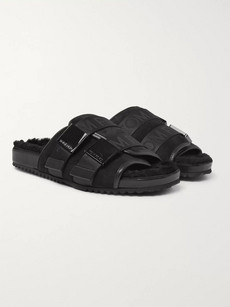TOM FORD CHURCHILL SHEARLING-LINED LEATHER-TRIMMED SUEDE SLIDES