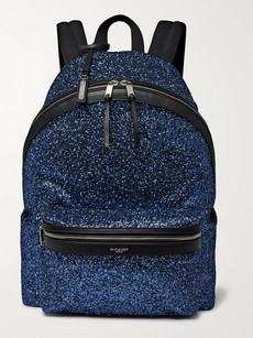SAINT LAURENT CITY LEATHER-TRIMMED SEQUINNED CANVAS BACKPACK - BLUE - ONE SIZ